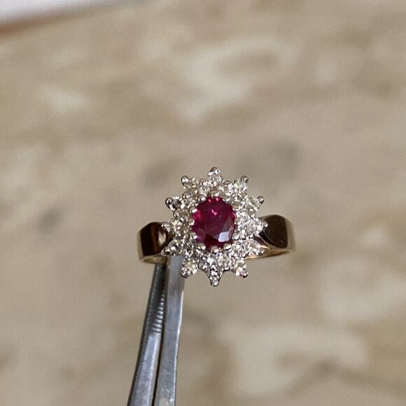 14K Natural Burmese Ruby & Diamond Cluster Ring - Picture 10 of 13